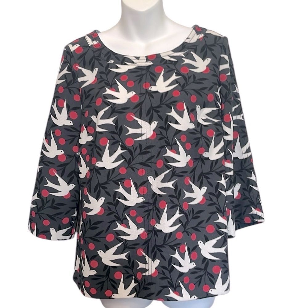 Boden Aldo Swallow Dove Grey White Pink Blouse Top 3/4 Sleeve Women’s Shirt 6